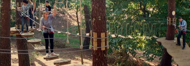 chicos en un parque de aventuras